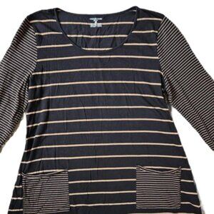 Jones New York Sport Womens Black Biege Long Slv Pullover T Shirt Pockets Medium